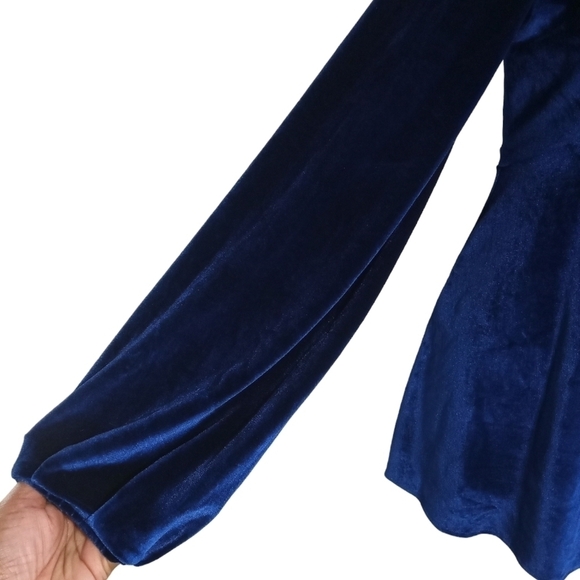 Tularosa Ryland Royal Blue Velvet Long Sleeve Deep V-Neck Empire Waist  Xsmall - Picture 5 of 13